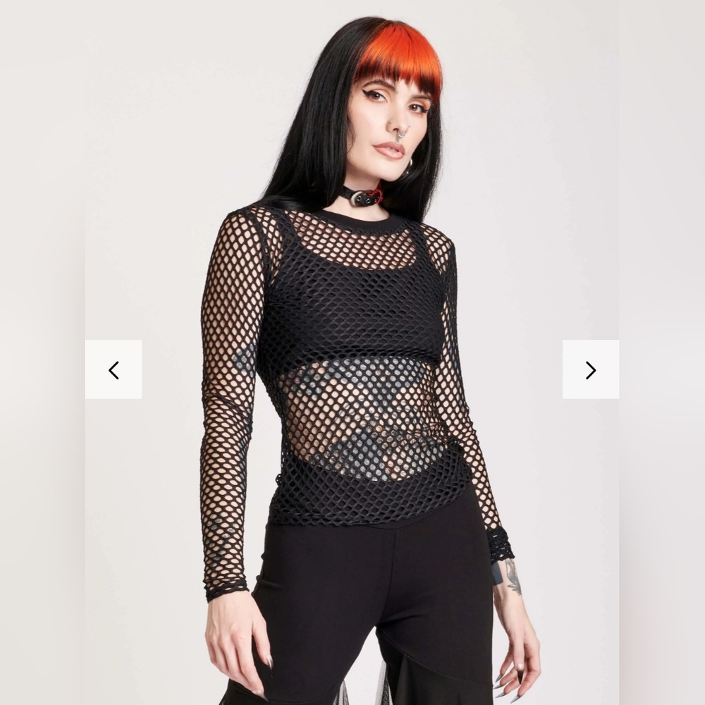 Midnight Hour Fishnet Long Sleeve Top Black